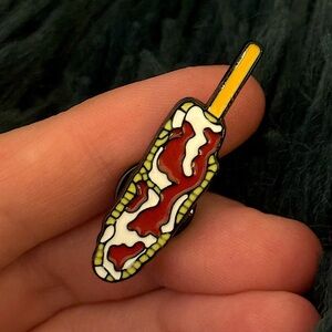 Women’s Accessories Food on Stick Enamel Pin - Red, Yellow, and White on Stick
